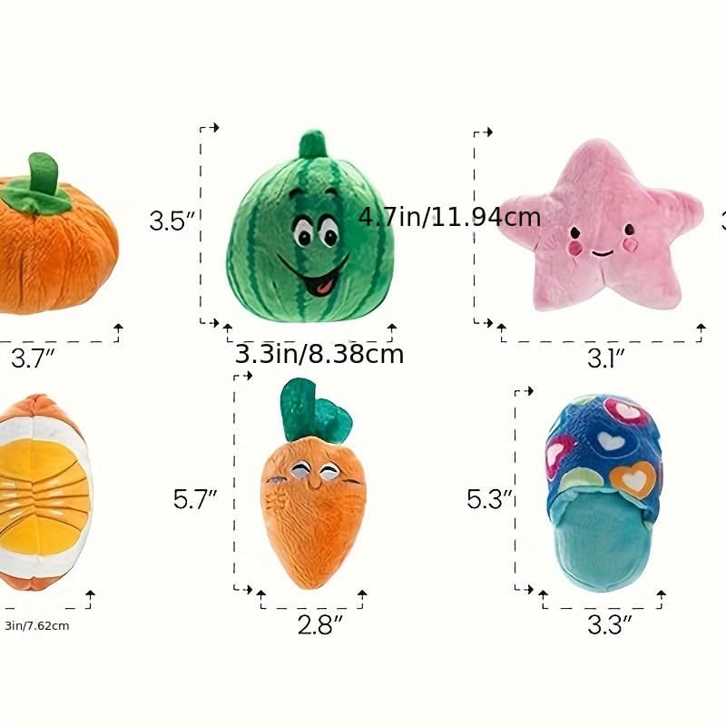 Squeaky Dog Toys – Plush Cotton Blend Fruit-Shaped Puppy Toys, 12 Pcs Set