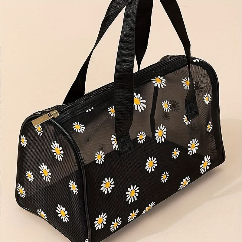 Vibrant Daisy Print Mesh Satchel Bag