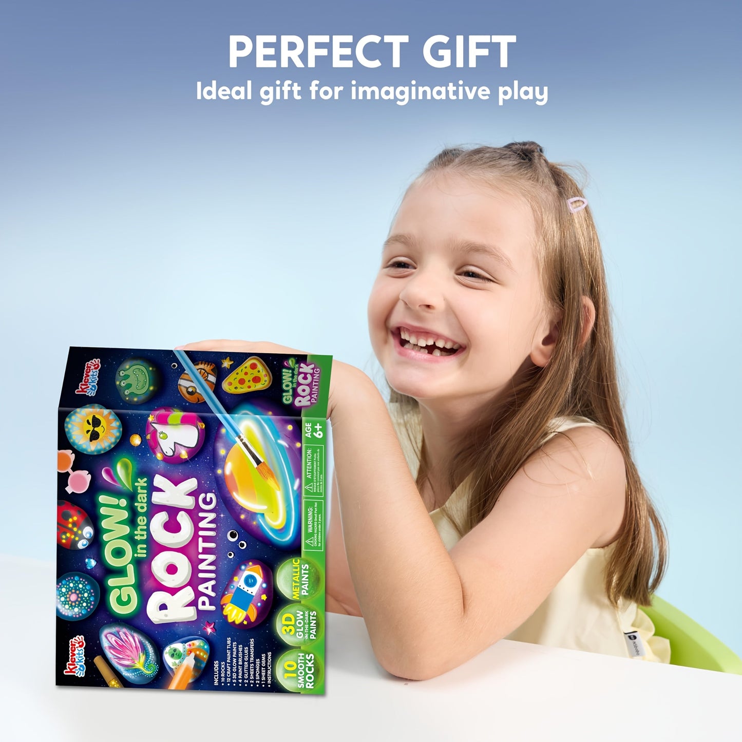 Glow-in-the-Dark Rock Painting Kit for Kids – DIY Art Set with Gem Stickers