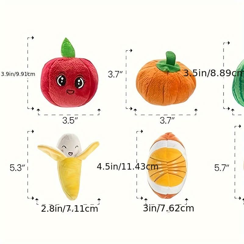 Squeaky Dog Toys – Plush Cotton Blend Fruit-Shaped Puppy Toys, 12 Pcs Set