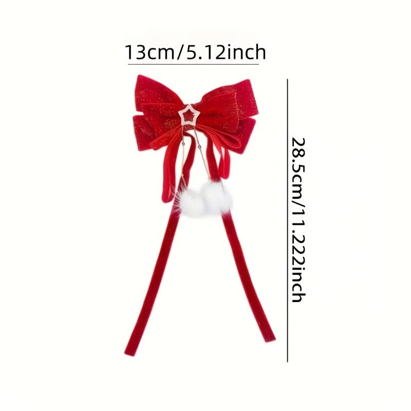 Christmas Plush Bow Hair Clip with Star Charm