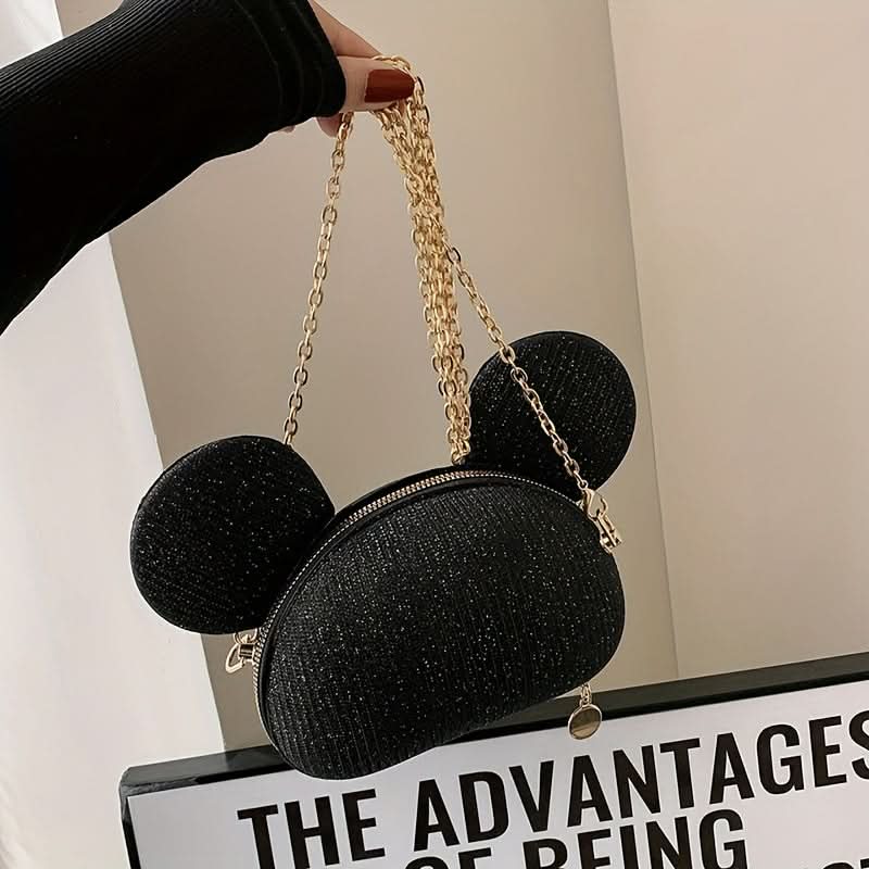 Black Glitter Crossbody Bag with Zipper Closure