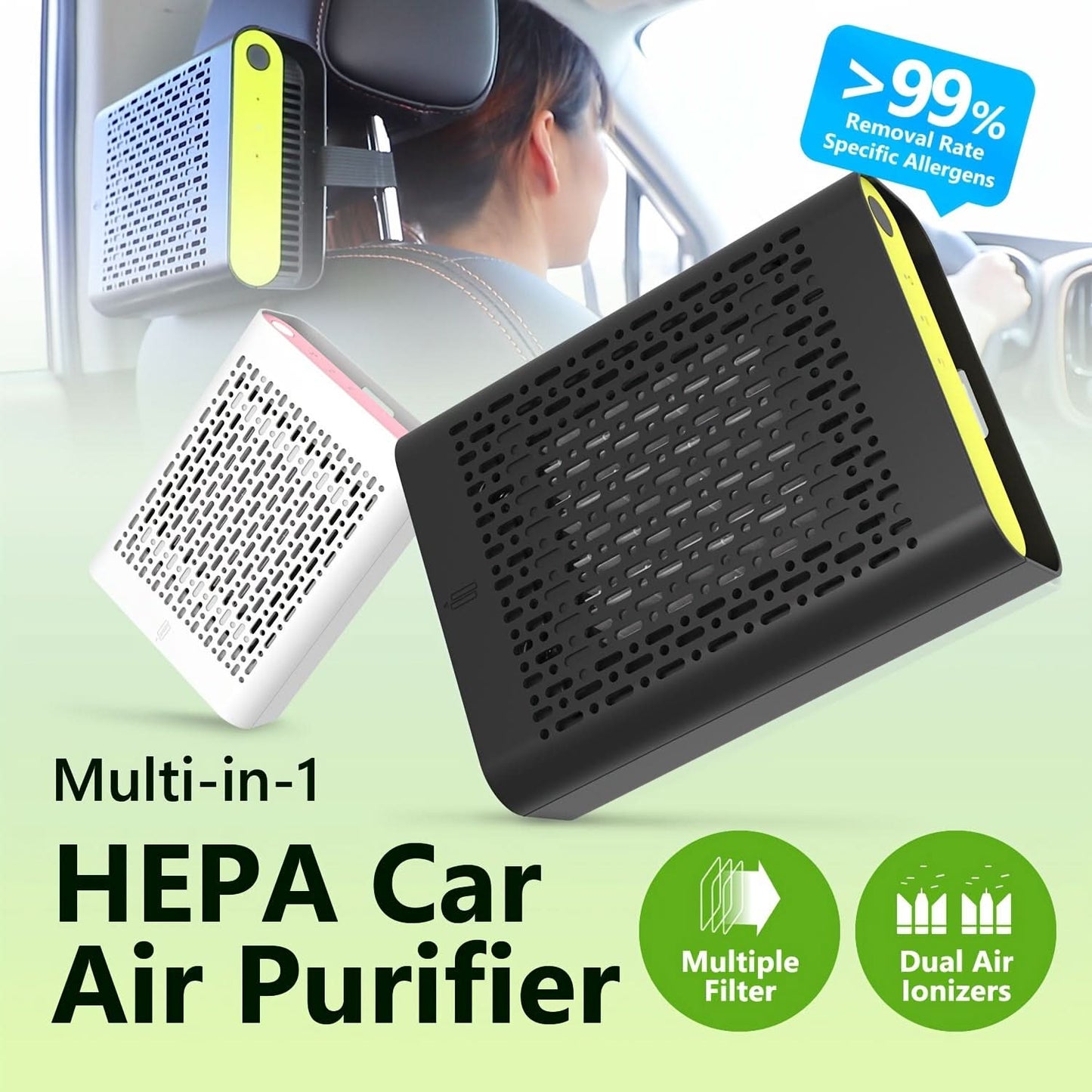 Car Air Purifier with Dual Ionizers – 12V/24V Plug-In Multi-Function Air Cleaner