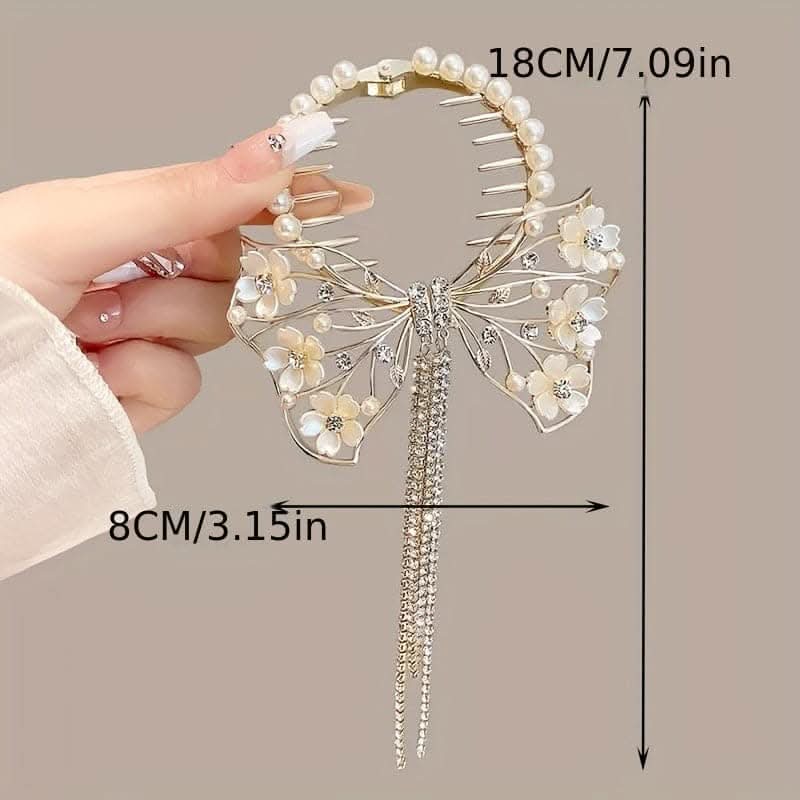 Luxurious Butterfly Flower Hair Clip – Alloy, Pearl & Rhinestone Design