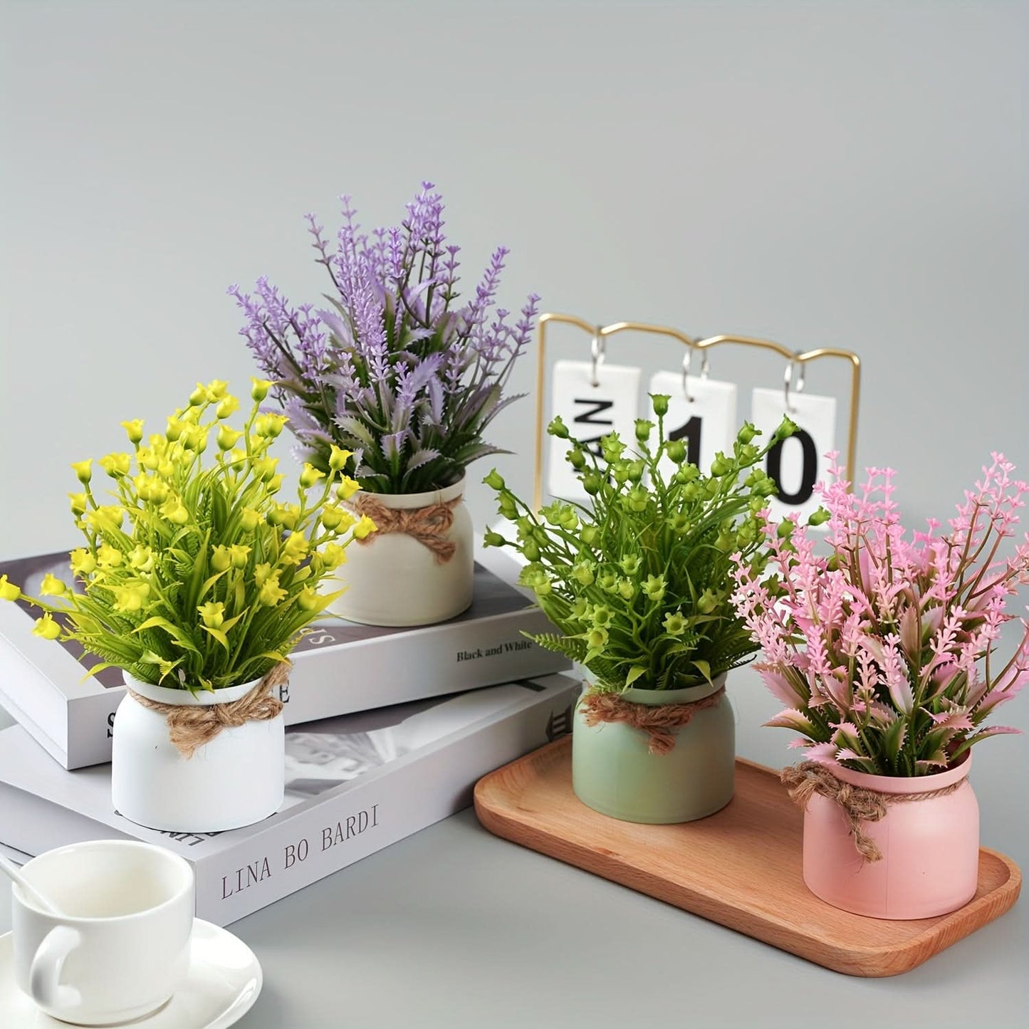 4pcs Mini Artificial Potted Plants for Home & Office Decor