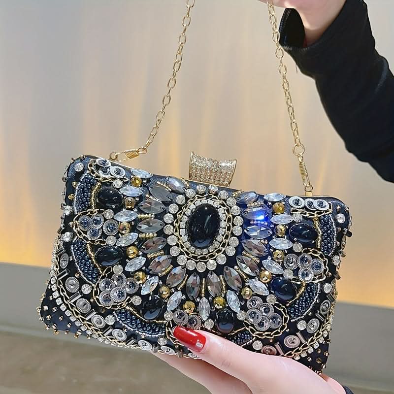 Sparkling Rhinestone Beaded Clutch, Elegant Box Purse