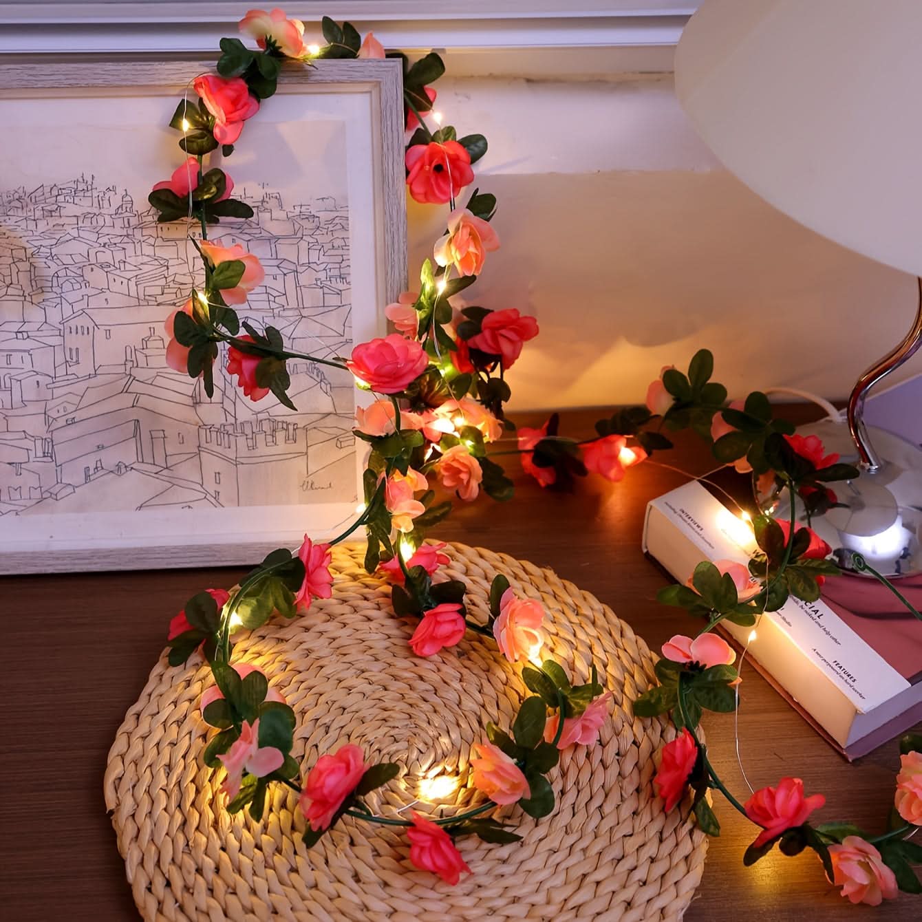 Romantic Rose String Lights – Battery-Powered, Multi-Color LED Flowers