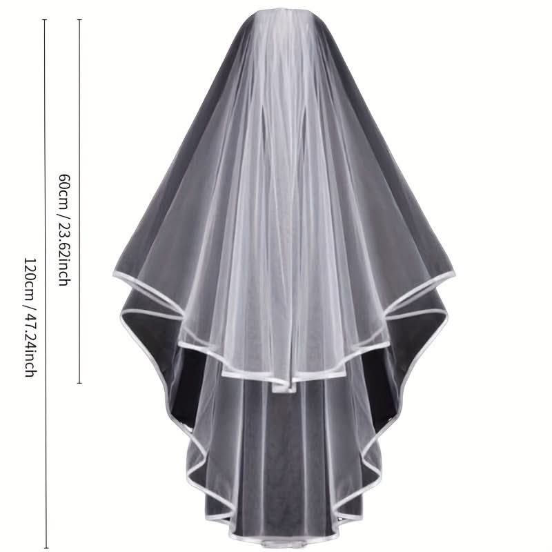 Vintage Double Layer Bridal Veil with Satin Edging – Elegant Wedding Accessory for Brides