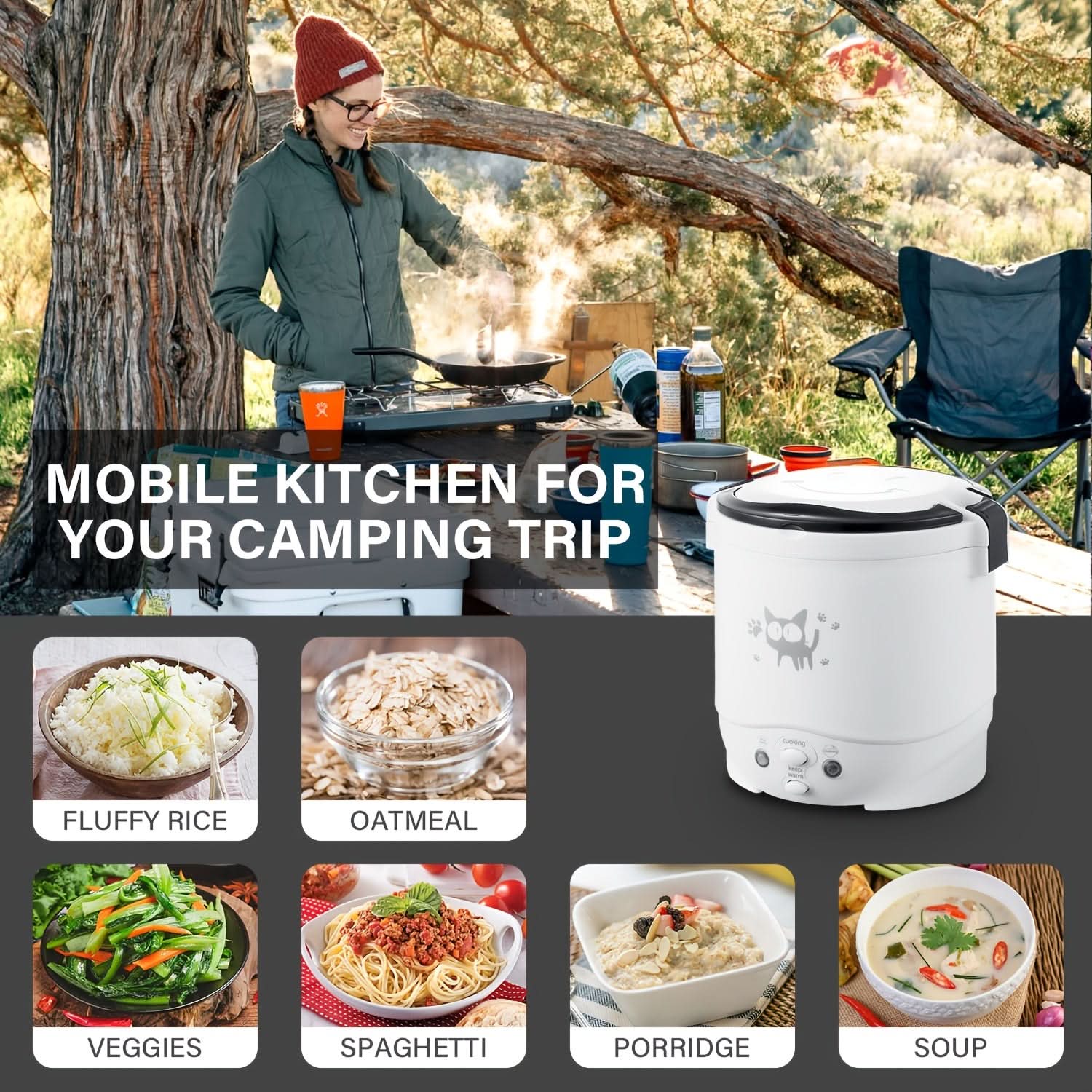 12V Car Mini Rice Cooker – Portable One-Touch Rice Cooker