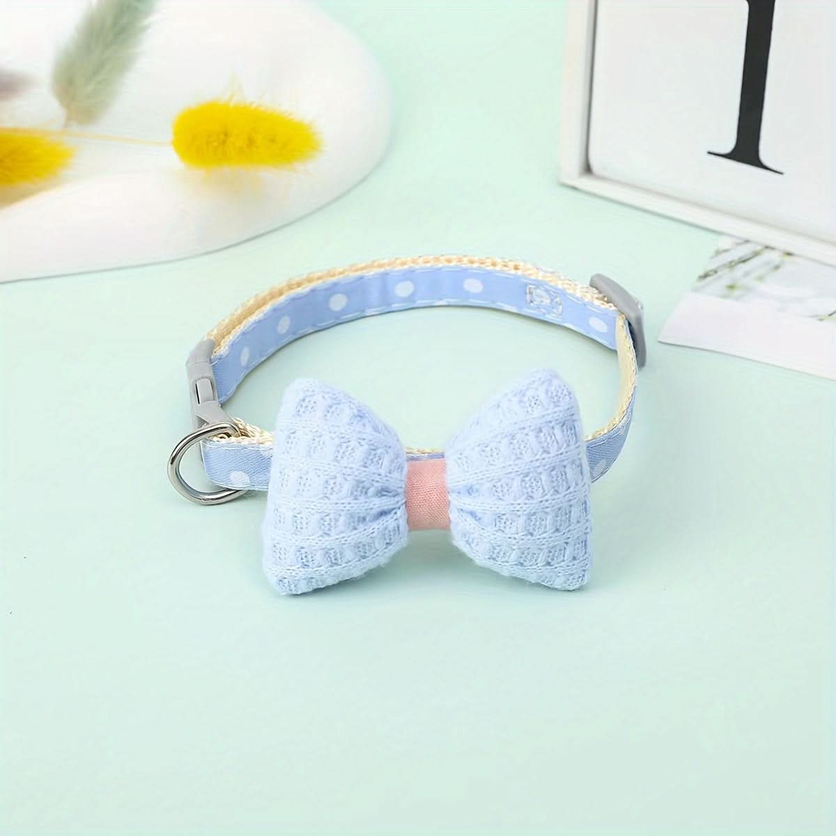 Adjustable Plaid Cat Collar with Bow Tie
