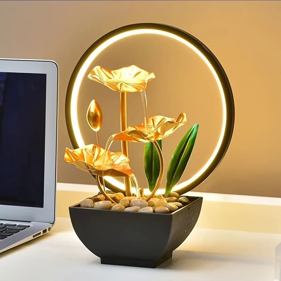Mini USB Powered Tabletop Fountain - Natural Rocks, LED Lights & Soothing Sounds