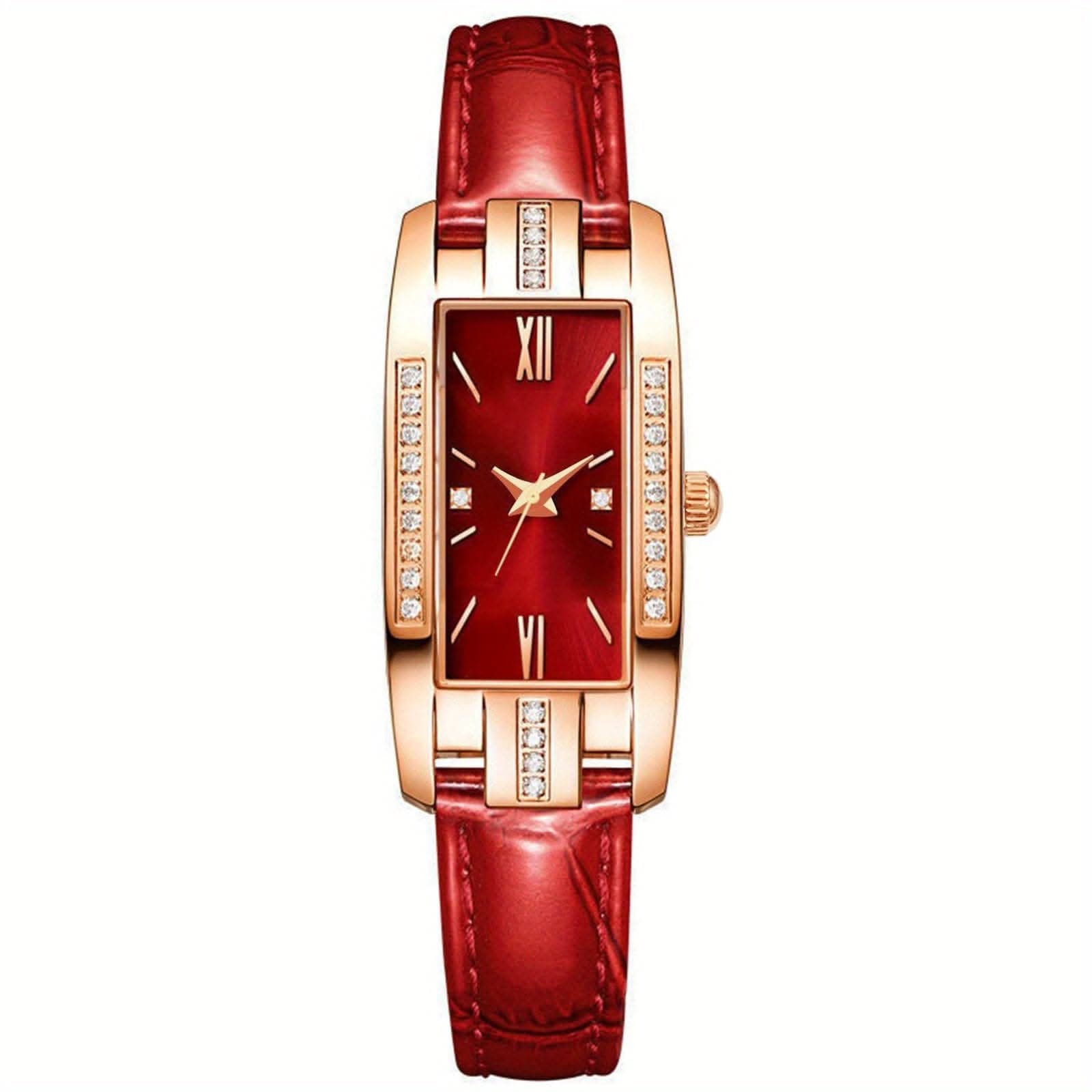 Lady’s Vintage Quartz Watch – Square Dial with Roman Numerals & Rhinestones