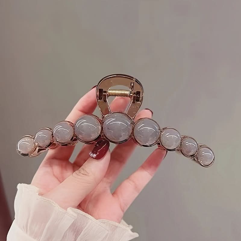 Elegant Acrylic Hair Claw with Round Beads - Large Shark Clip