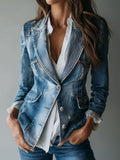 Vintage Effortless Tailoring Washed Denim Blazer