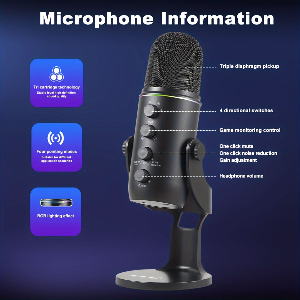 USB Condenser Microphone with RGB Lighting