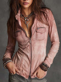 Vintage Zip-up Distressed Denim Shirt