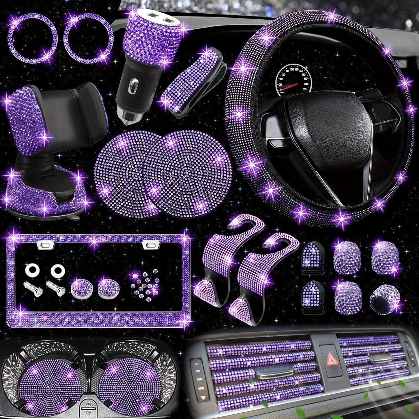 Bling Car Interior Accessories Set – 27 Pcs, Universal Fit