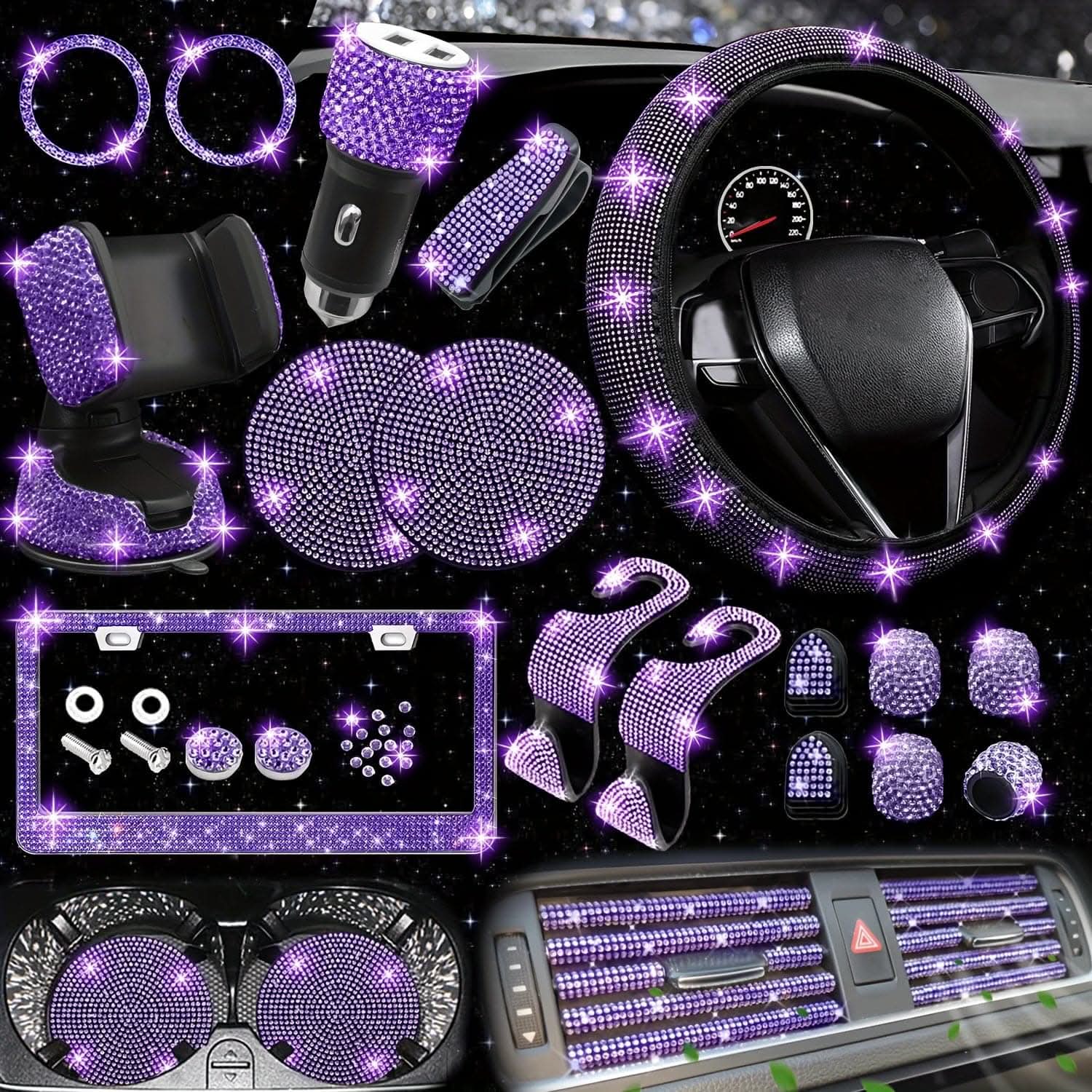 Bling Car Interior Accessories Set – 27 Pcs, Universal Fit