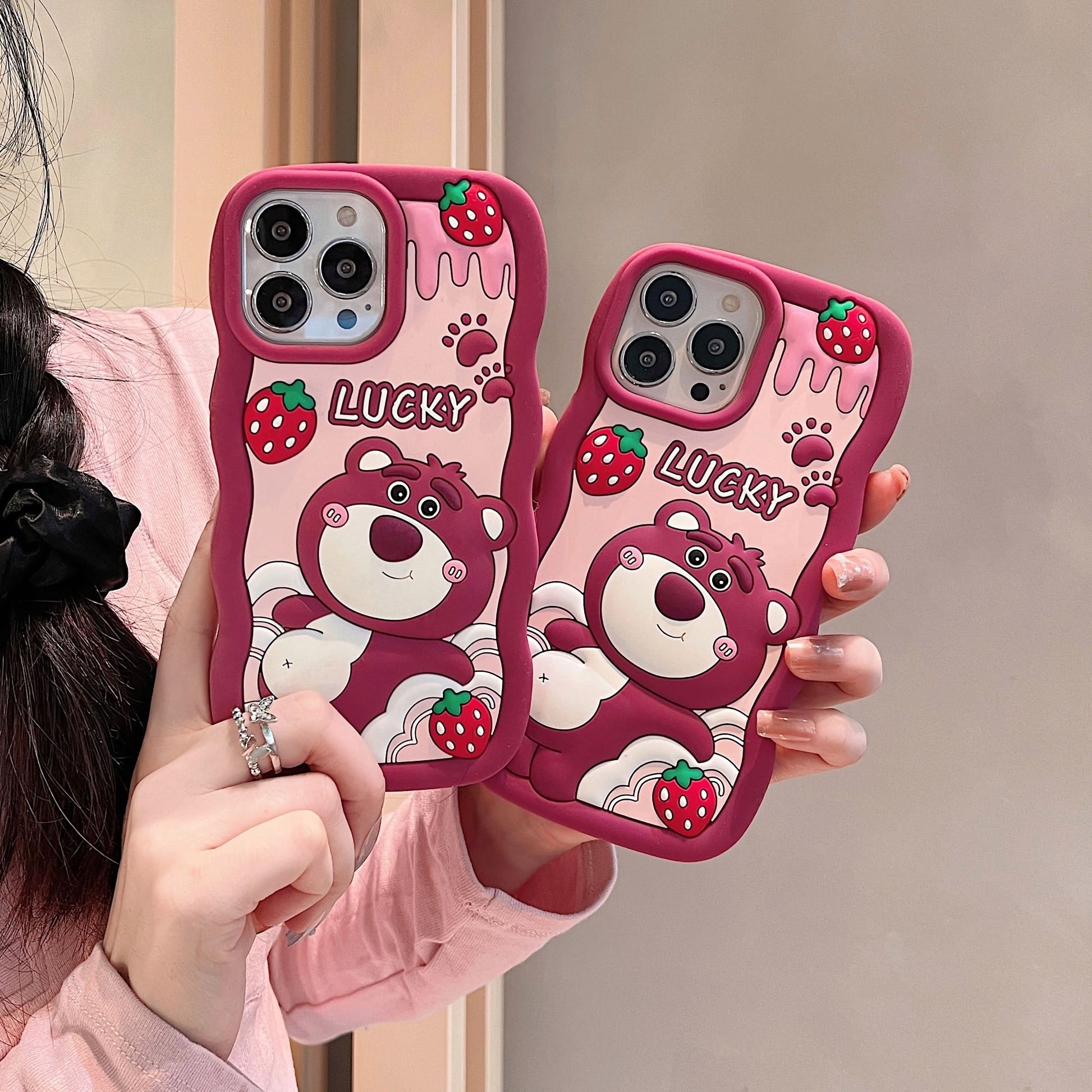 Cute Strawberry Bear iPhone 15 Case Cover