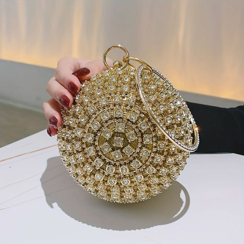 Gold Rhinestone Round Evening Clutch Bag