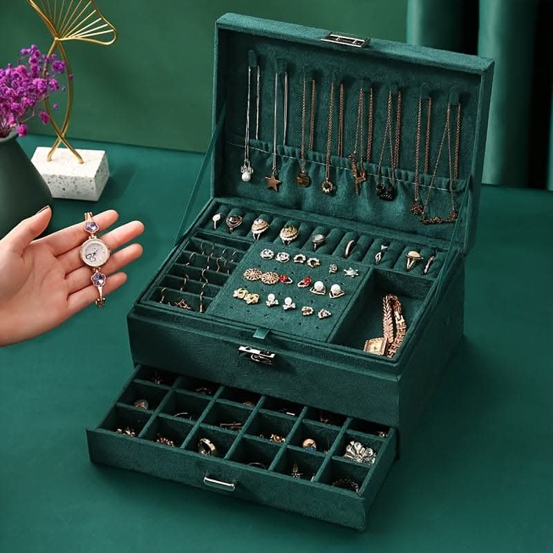 Luxurious 3-Layer Jewelry Box – Flannelette & Lockable