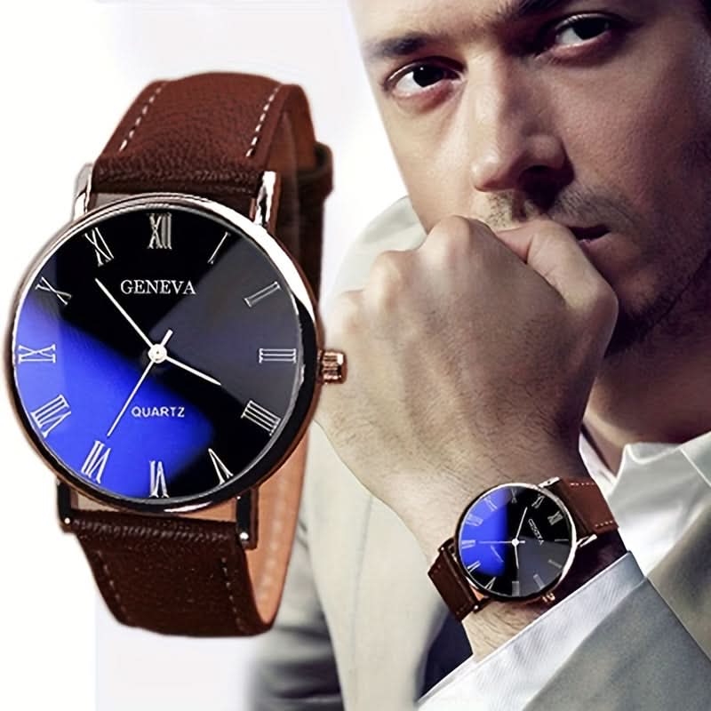 Men's Quartz Watch – Roman Numerals & PU Leather Strap