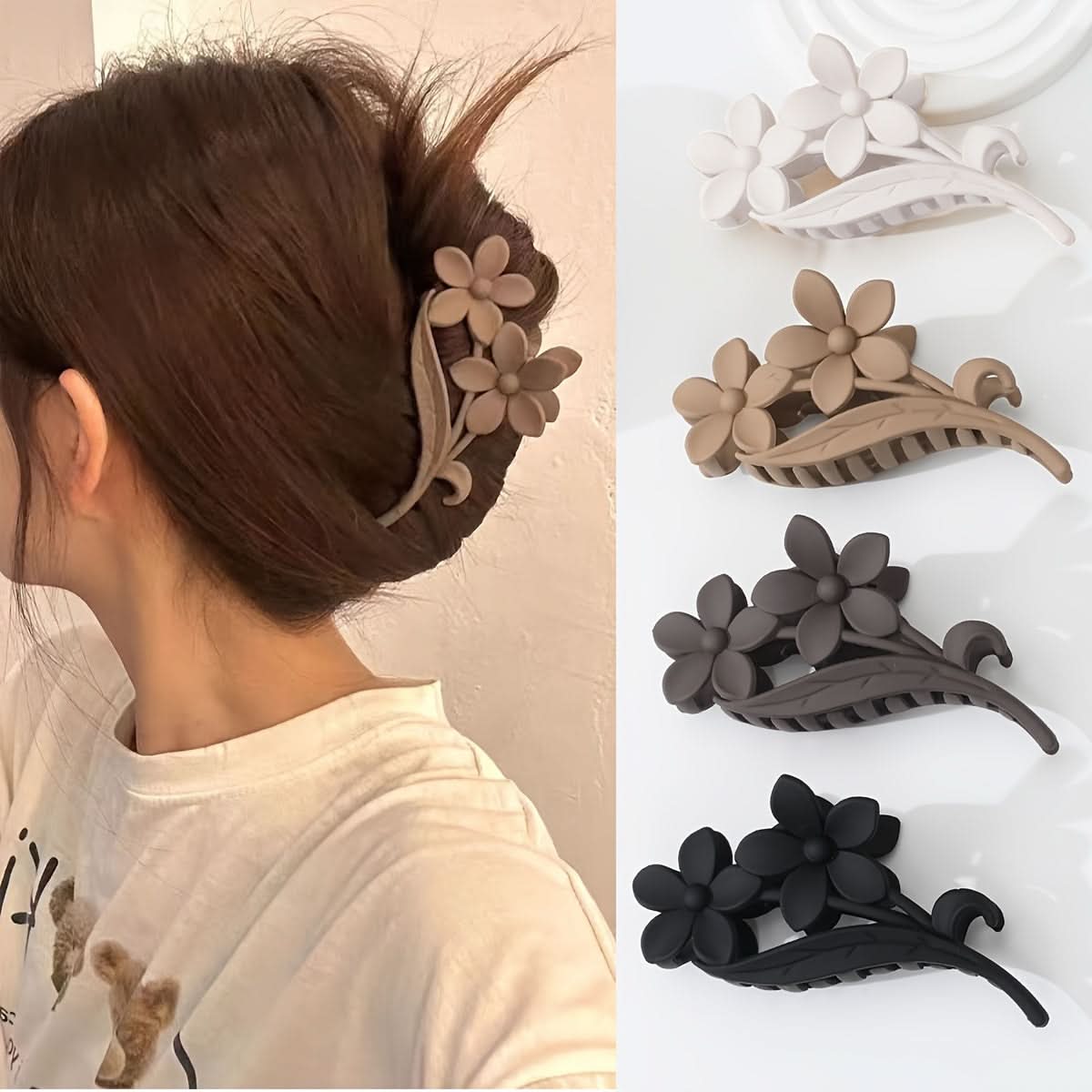 4-Piece Vintage Floral Hair Claw Clips – Non-Slip, Strong Grip for Thick Hair