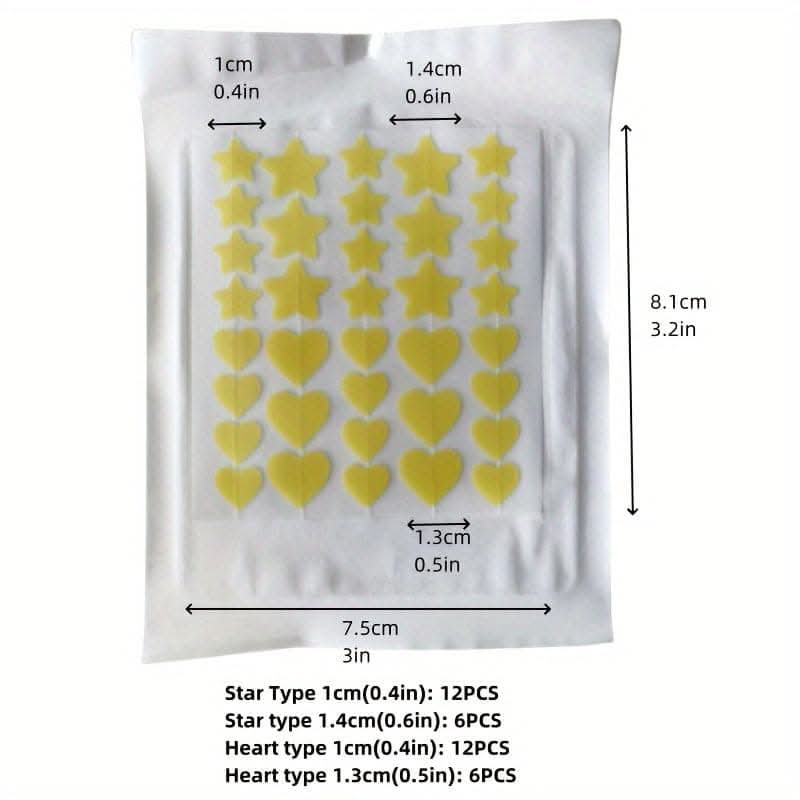 Single Pack of 40 Colorful Star & Heart Acne Patches - Skin-Safe Hydrocolloid Pimple Stickers
