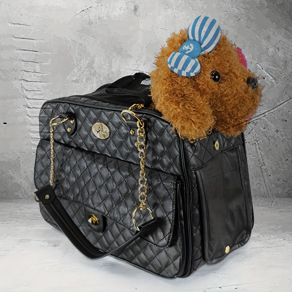 Black Faux Leather Pet Carrier Backpack