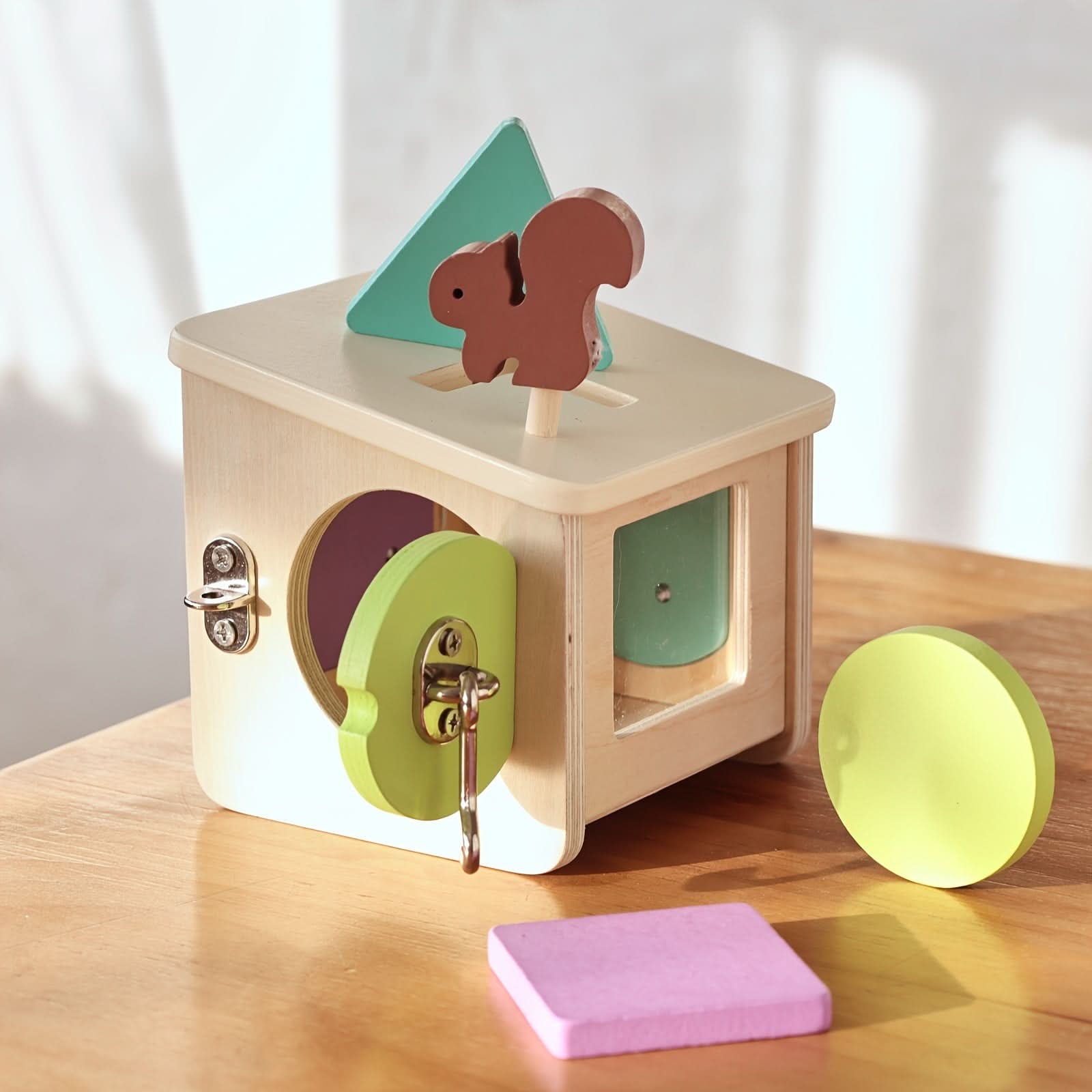 Wooden Shape Sorting Lock Box Toy – Early Education Activity Set for Toddlers