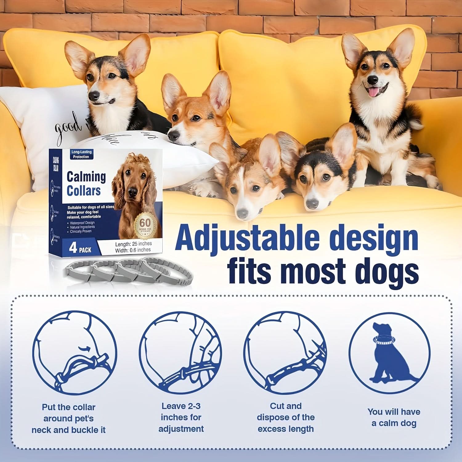 4-Pack Calming Dog Collars for Anxiety