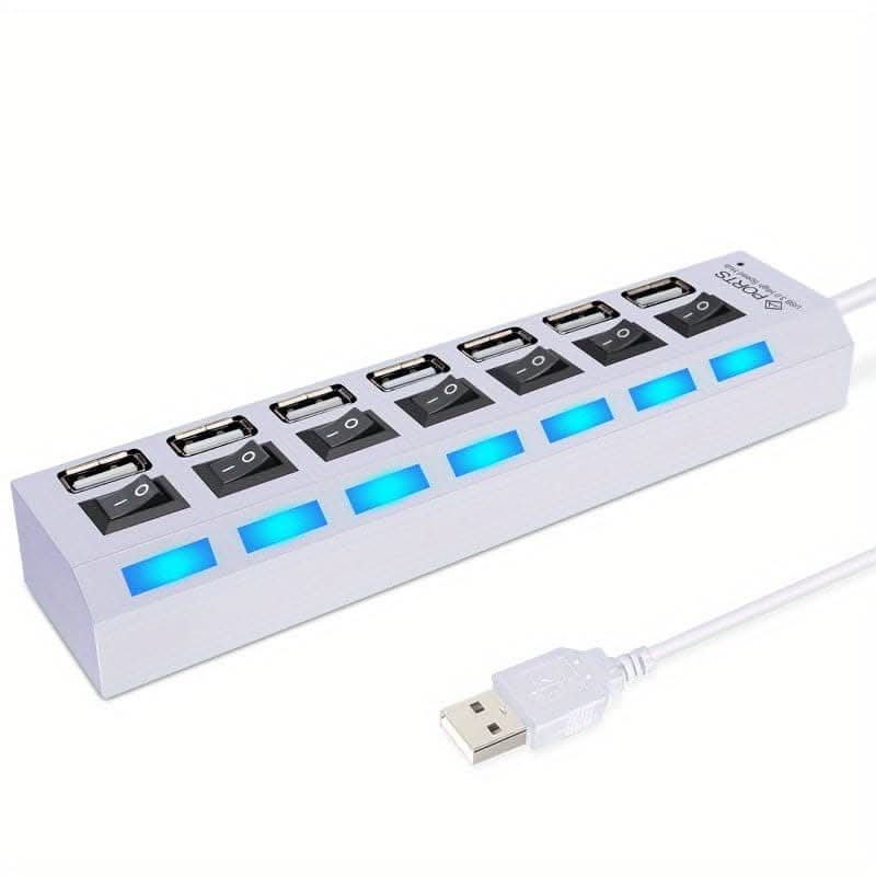 High-Speed 4/7-Port USB 2.0 Hub – Adapter with LED Lamp Switch for PC and Laptop