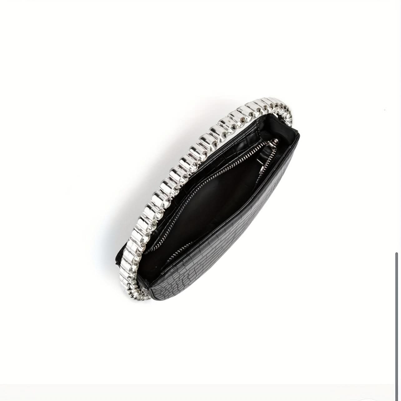 Rhinestone Ring Evening Clutch, White Faux Leather