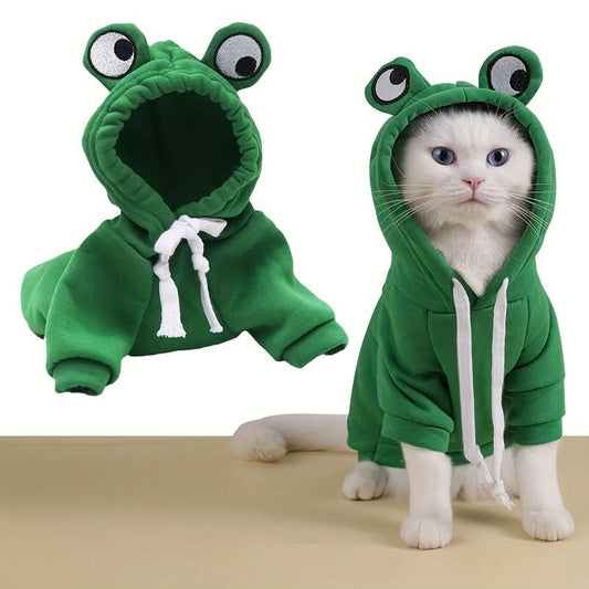 Frog-Themed Dog Hoodie for Small Breeds, All-Season Wear