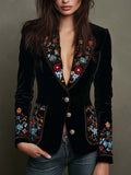 Velvet Blazer With Colorful Floral Embroidery