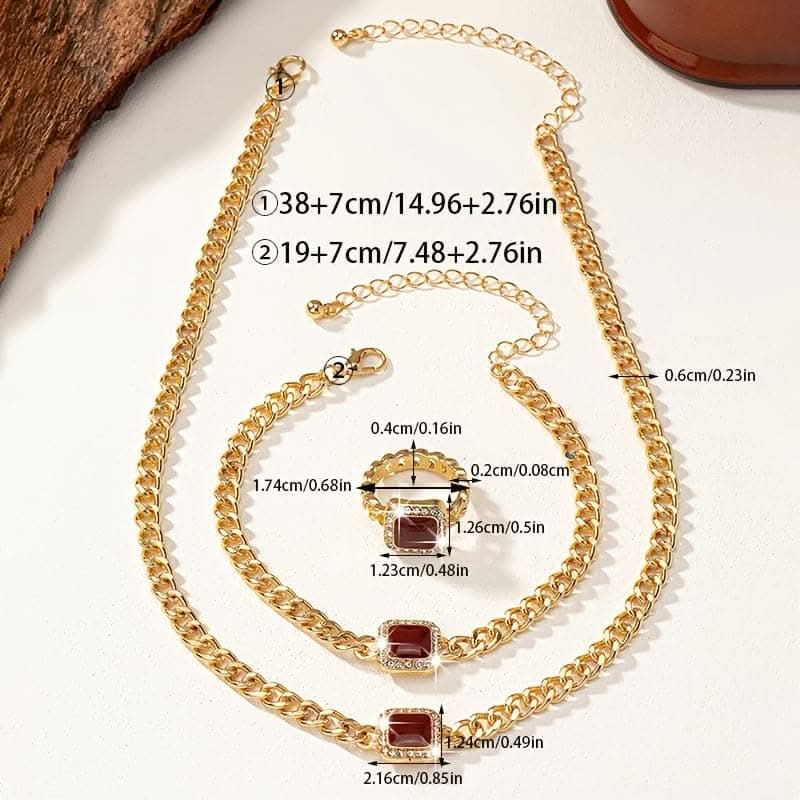 Chic 14k Gold-Plated Jewelry Set – Necklace, Bracelet, Ring