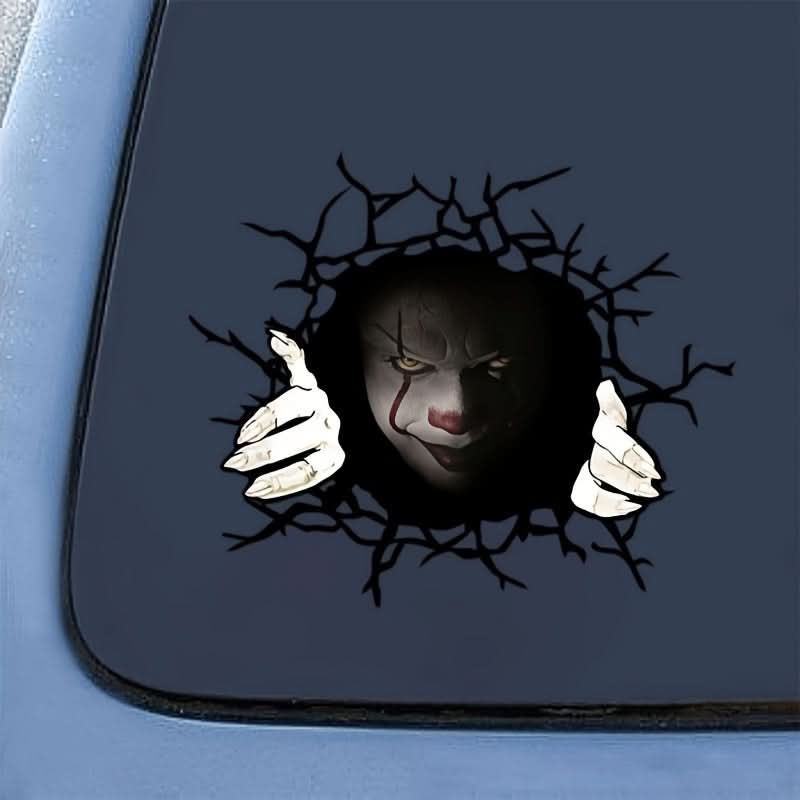 Spooky Halloween Clown Car Sticker – Creepy Peek Design
