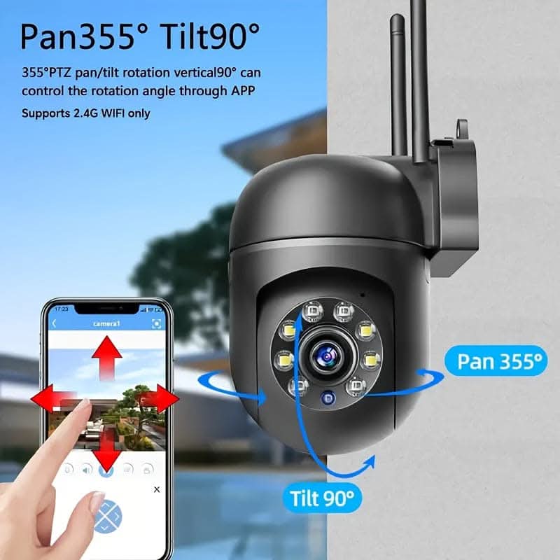 HD WiFi Surveillance Camera – Indoor/Outdoor, 355° Pan, Color Night Vision, Two-Way Audio, AI Detection