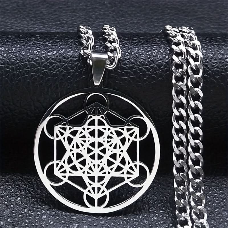 Stainless Steel Metatron’s Cube Pendant – Sacred Geometry Chakra Necklace