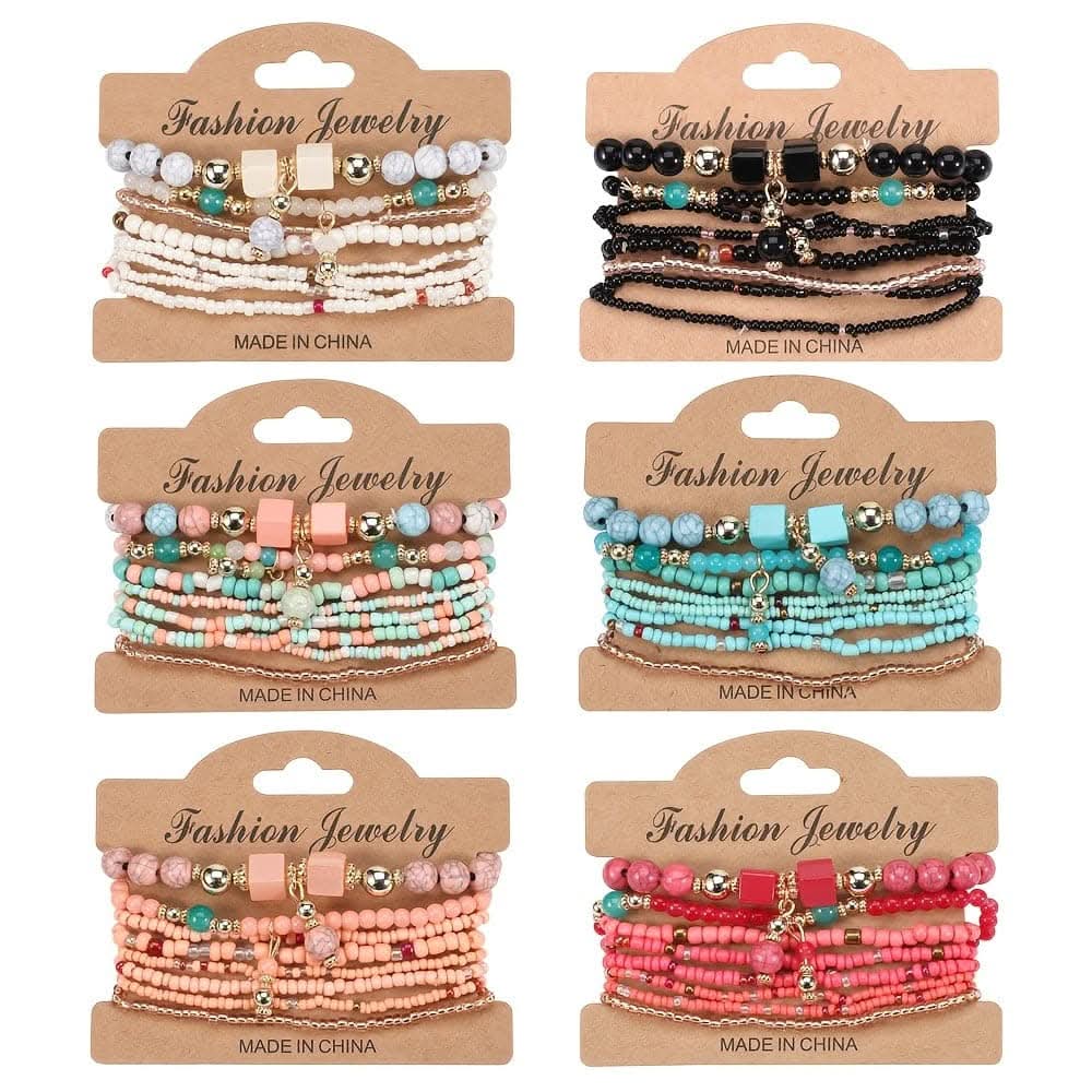 Colorful Resin Boho Beaded Stackable Bracelet Set