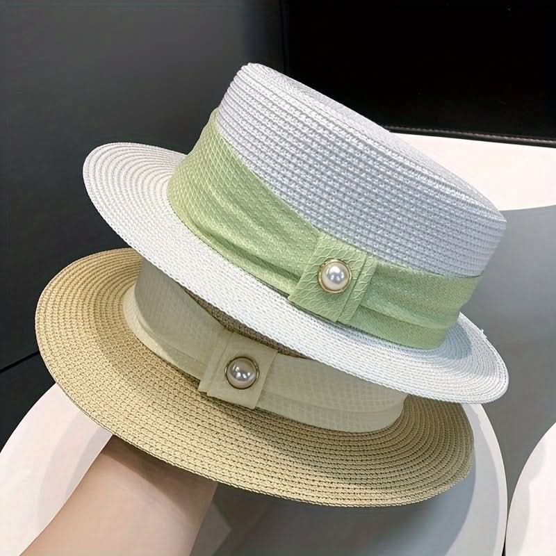Women’s Straw Sun Hat – Flat Top UV Protection Hat