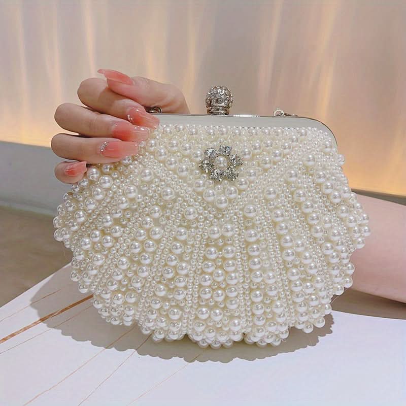 Elegant Floral Handle Wedding Clutch, Metal Chain