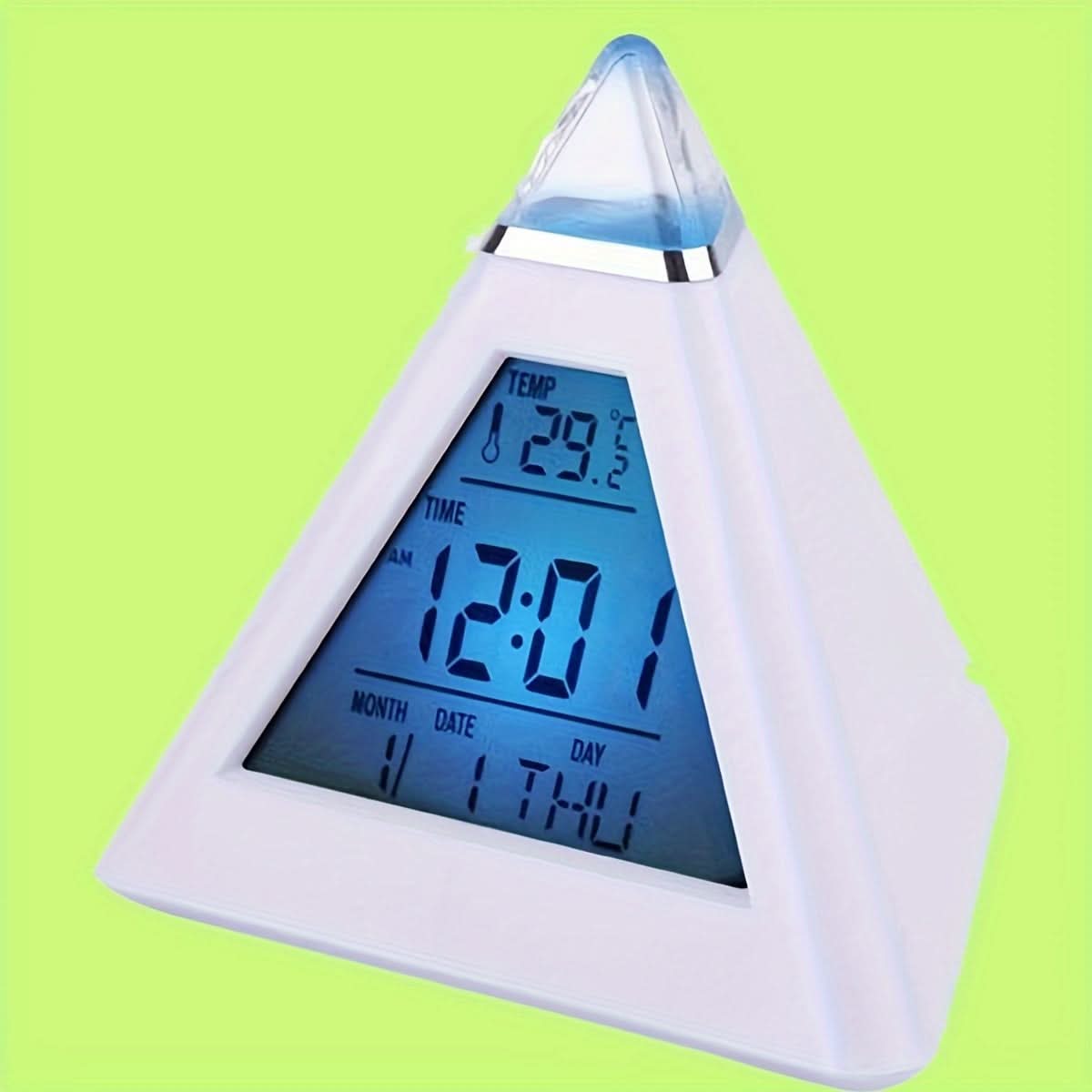 7-Color Changing LED Digital Alarm Clock – Pyramid Night Light