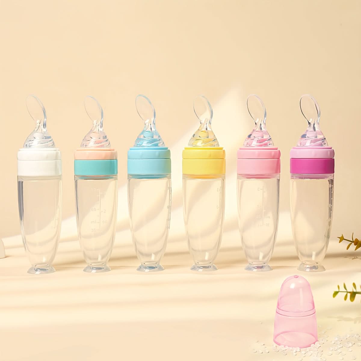90ml Silicone Self-Controlled Baby Feeding Bottle with Soft Spoon Head