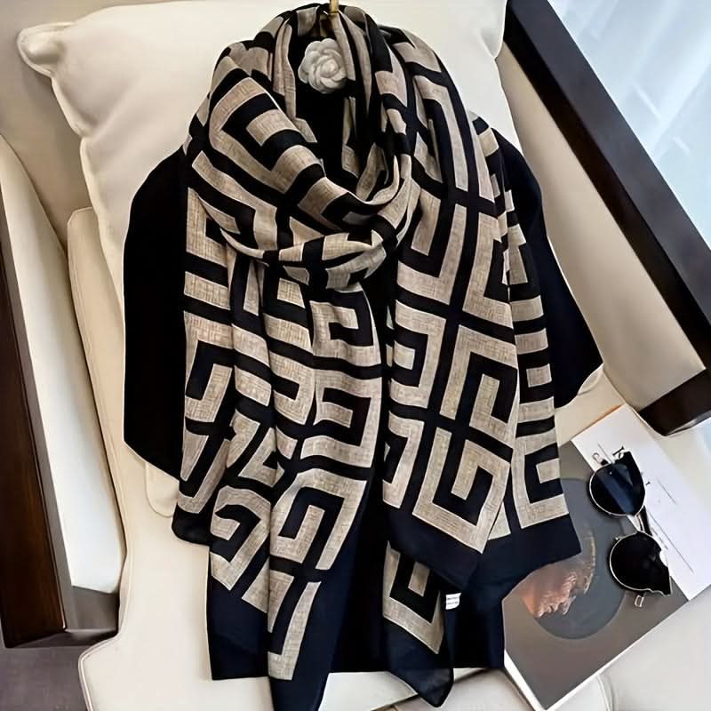 Boho Geometric Scarf – Warm, Windproof Shawl for Women