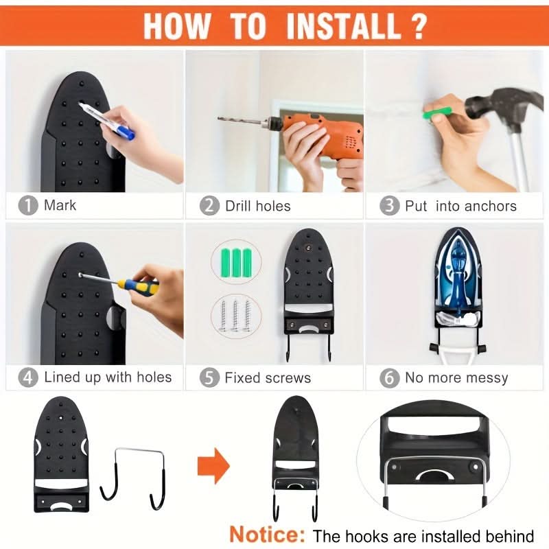Wall-Mounted Steam Iron & Hair Dryer Rack