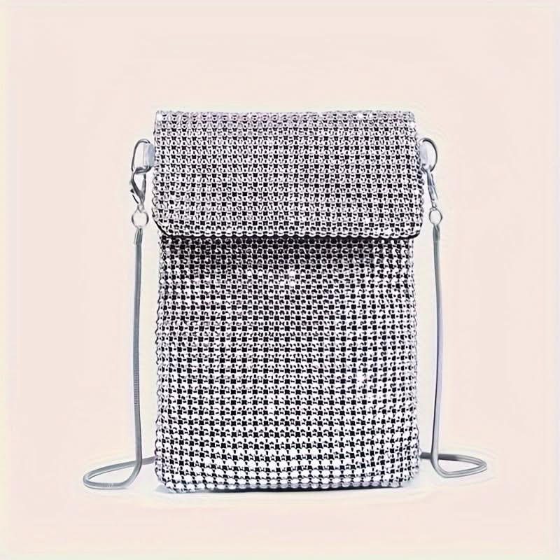 Silver Rhinestone Crossbody Clutch with Chain Strap