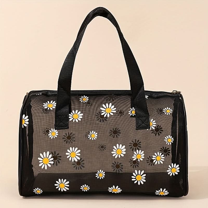 Vibrant Daisy Print Mesh Satchel Bag