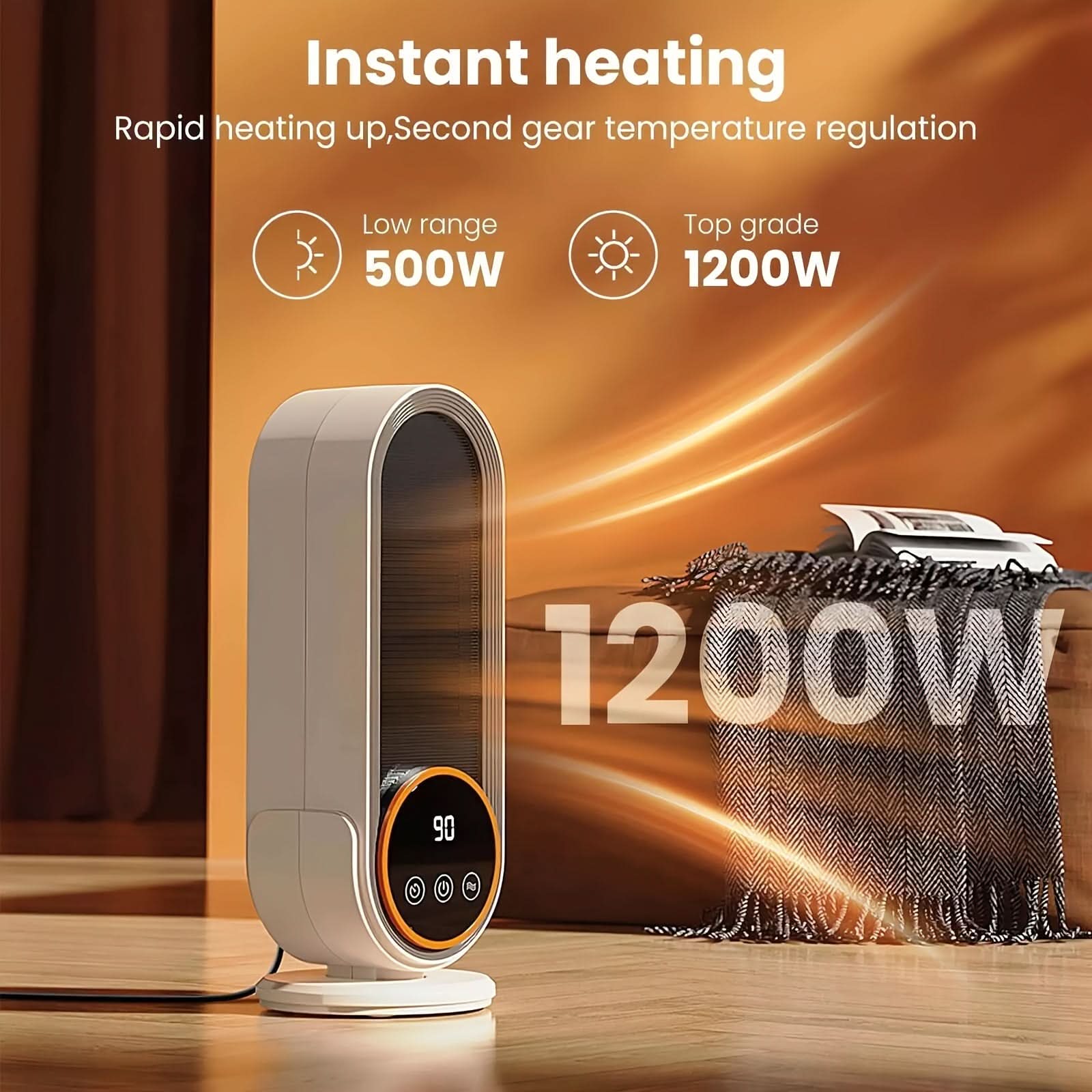 1200W Portable Electric Space Heater – Touch Screen with Remote