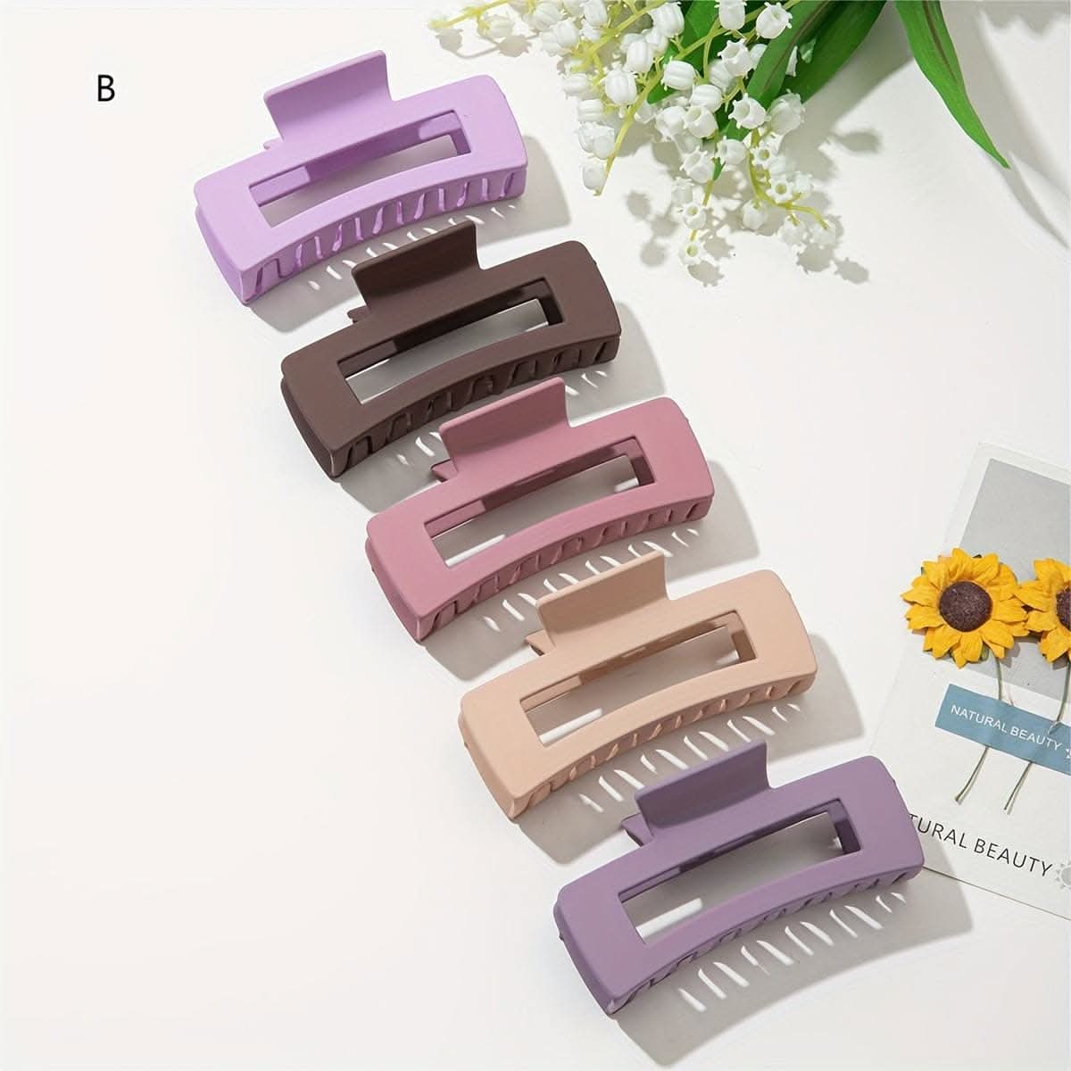 5pcs Solid Color Hollow Out Rectangular Hair Claw Clips